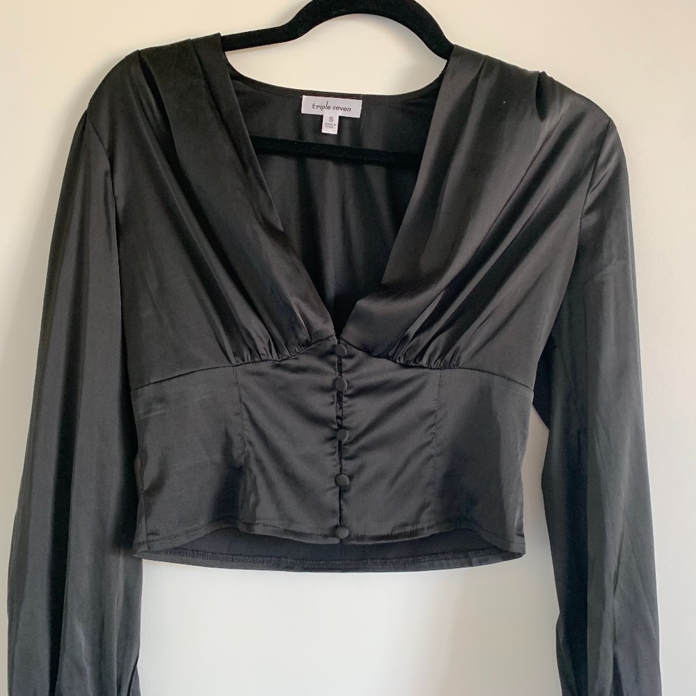 Triple Seven Satin Deep V Crop Top